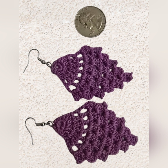 Hand Crafted Purple Crochet Earrings - Picture 1 of 1